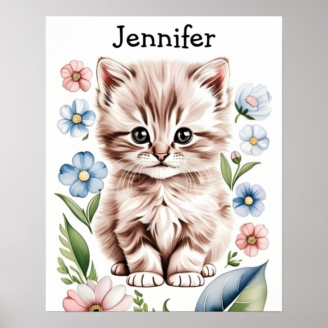 Adorable Kitten and Spring Flowers Poster (Front)
