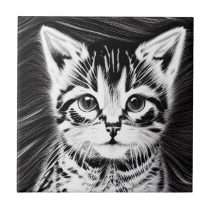 Adorable kitten black and white stripes ceramic tile