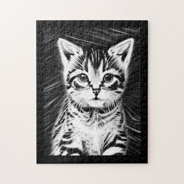 Adorable kitten black and white stripes  jigsaw puzzle (Vertical)