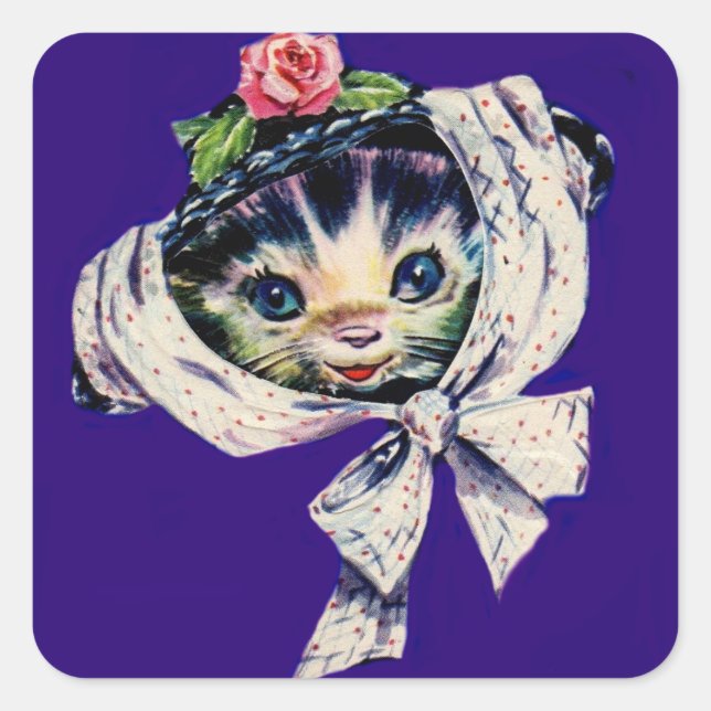 adorable kitten cat in a kitten cat hat square sticker (Front)
