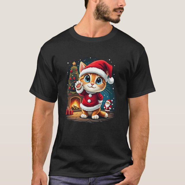 Adorable Kitten Christmas Cat Santa Claus Cosy Hol T-Shirt (Front)