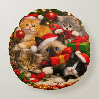 Adorable Kitten Christmas Throw Pillow