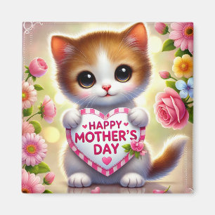 Adorable Kitten Holding Mothers Day Heart Magnet