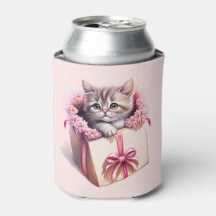 Adorable Kitten in a Box Birthday Gift Can Cooler