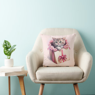 Adorable Kitten in a Box Birthday Gift Cushion