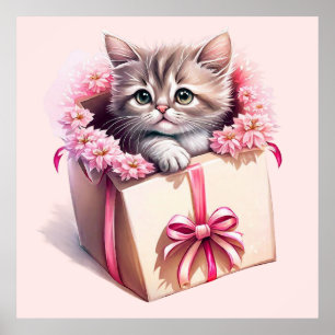 Adorable Kitten in a Box Birthday Gift Poster