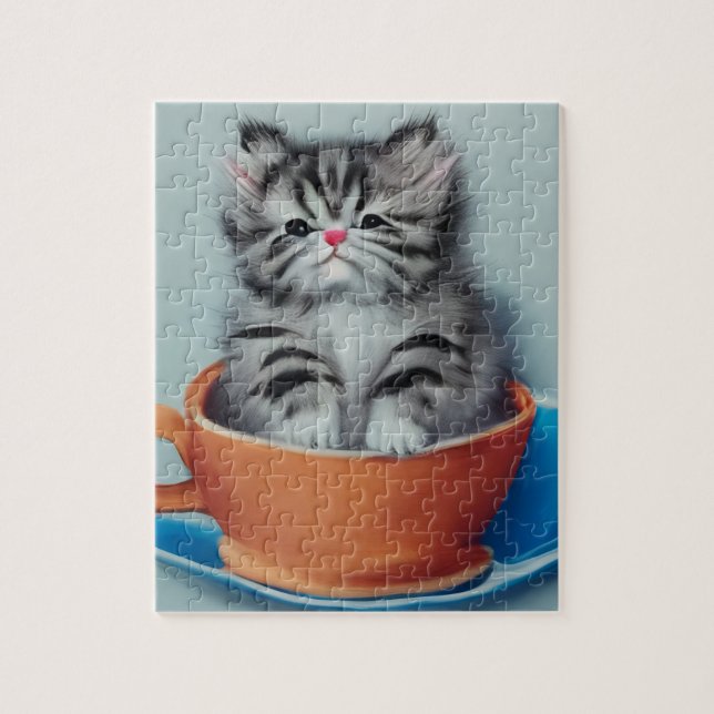 Adorable Kitten in a Teacup  Jigsaw Puzzle (Vertical)