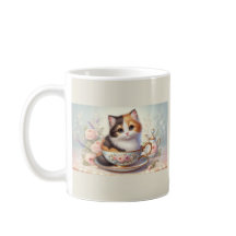 Adorable Kitten in a Teacup Vintage Floral Tea