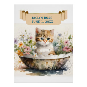 ADORABLE KITTEN IN BOWL WITH NAME Kids Birthday Poster