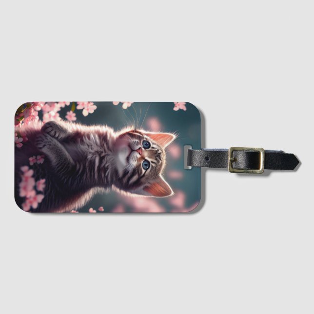 Adorable Kitten in Cherry Blossoms Luggage Tag (Front Horizontal)