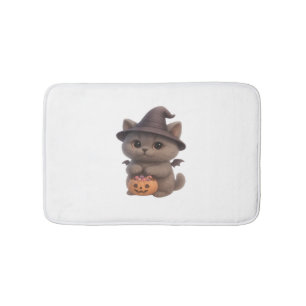 Adorable Kitten in Halloween Witch Costume with Pu Bath Mat