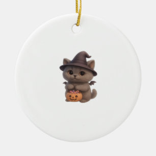 Adorable Kitten in Halloween Witch Costume with Pu Ceramic Ornament