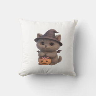 Adorable Kitten in Halloween Witch Costume with Pu Cushion