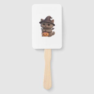 Adorable Kitten in Halloween Witch Costume with Pu Hand Fan
