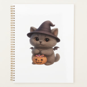 Adorable Kitten in Halloween Witch Costume with Pu Planner