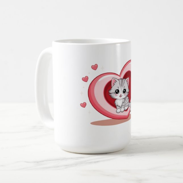 Adorable Kitten in Heart Mug (Front Left)