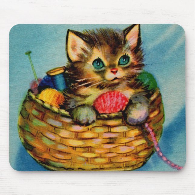 adorable kitten in knitting basket mouse pad (Front)