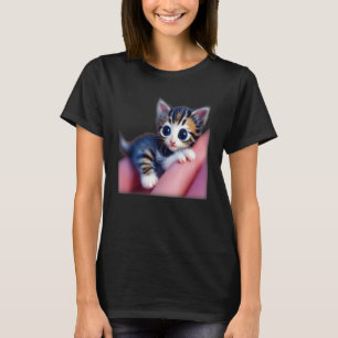 Adorable Kitten In Microscopic Scale Held By Human T-Shirt