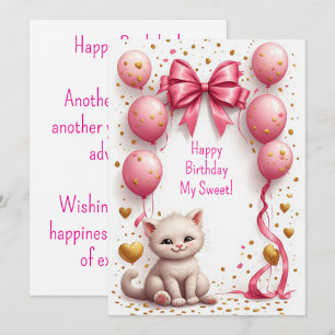 Adorable Kitten Pink Balloon Card 🐱