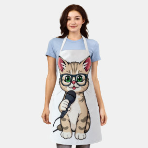 "Adorable Kitten Reporter Cartoon Sticker" Apron
