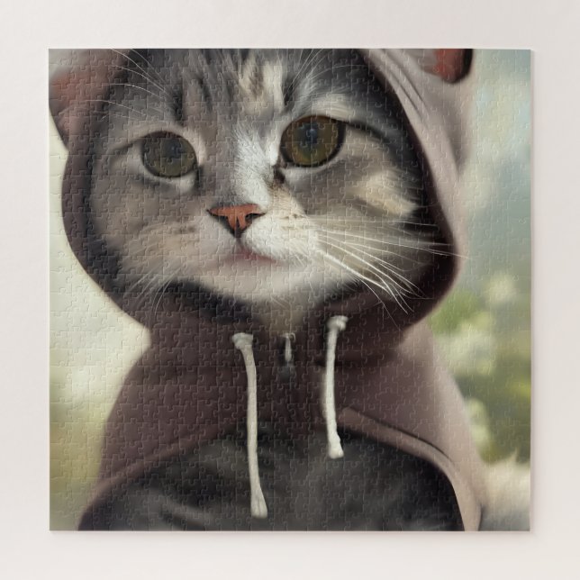 Adorable Kitten Wearing a Hoodie Jigsaw Puzzle (Vertical)