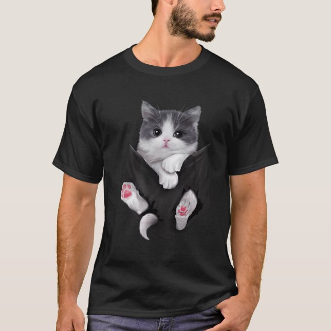 Adorable Kitten White Cat Pocket T-Shirt (Front)