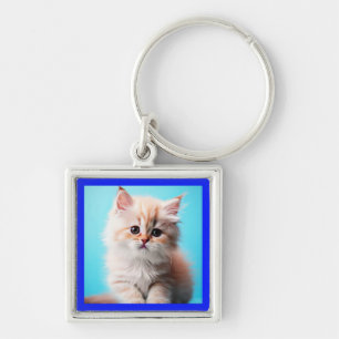 Adorable Kitten with Blue Background Key Ring