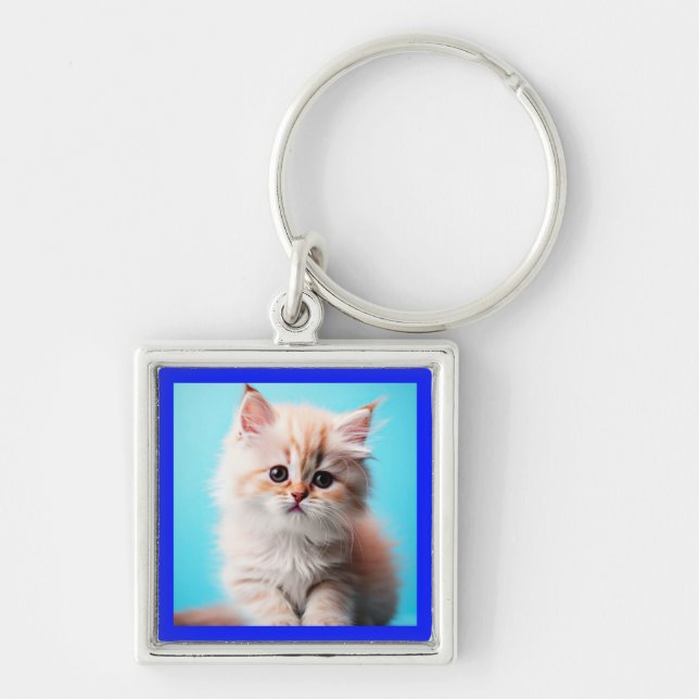 Adorable Kitten with Blue Background Key Ring (Front)