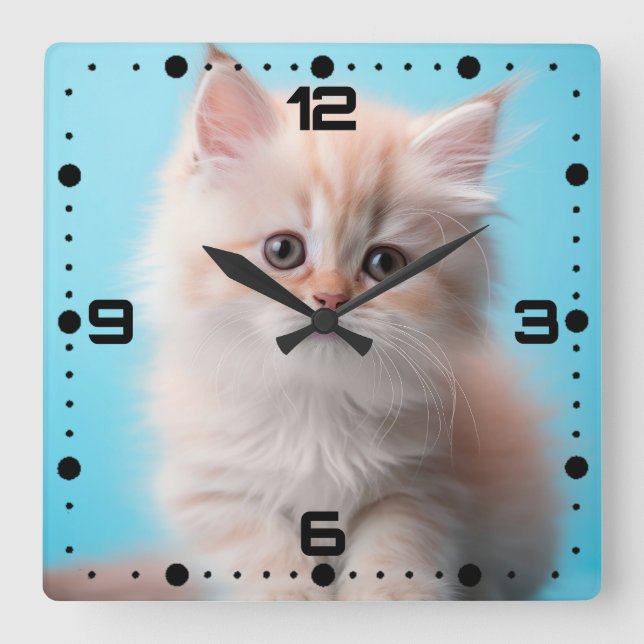 Adorable Kitten with Blue Background Square Wall Clock (Front)