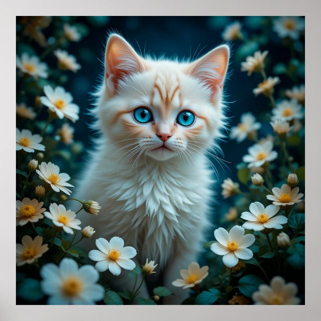 Adorable Kitten With Blue Eyes Poster (Front)