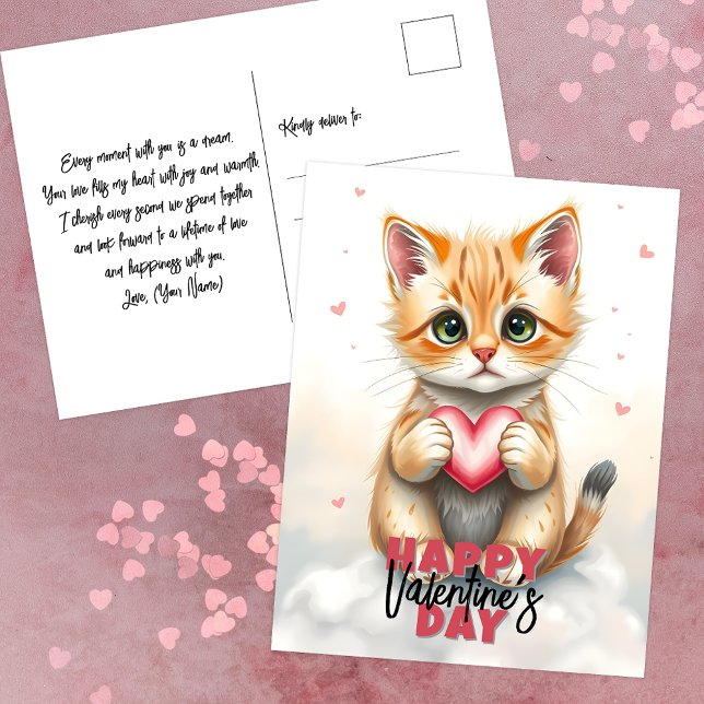 Adorable Kitten with Pink Heart Valentine's Day  Postcard (Creator Uploaded)