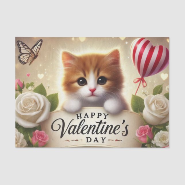 Adorable Kitten with Roses, Candles, and Hearts Tissue Paper (Front)