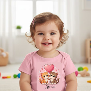 Adorable Kittens and Heart Balloon Cute Cat Lover Baby T-Shirt