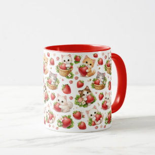 Adorable Kittens and Strawberries Ceramic Mug