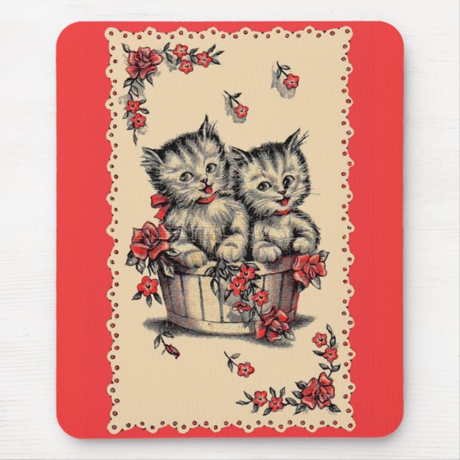 adorable kittens in a flower basket mouse pad (Front)