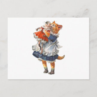 Adorable Kitty Cat Hugs Her Broken Doll. Postcard