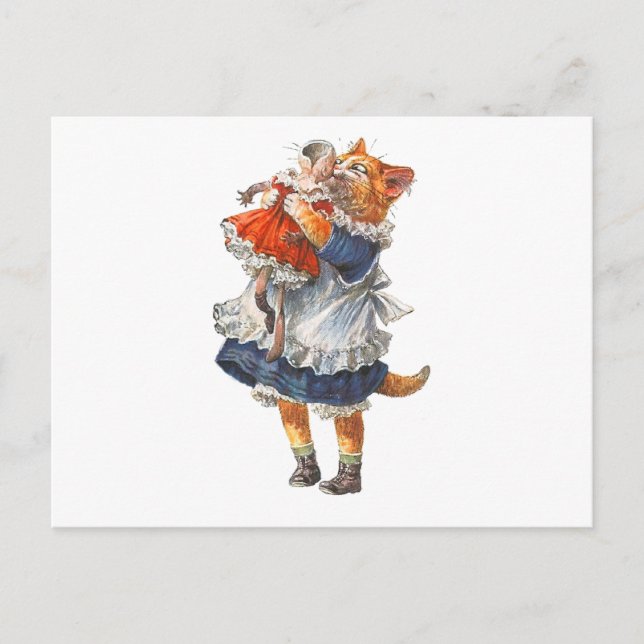 Adorable Kitty Cat Hugs Her Broken Doll. Postcard (Front)