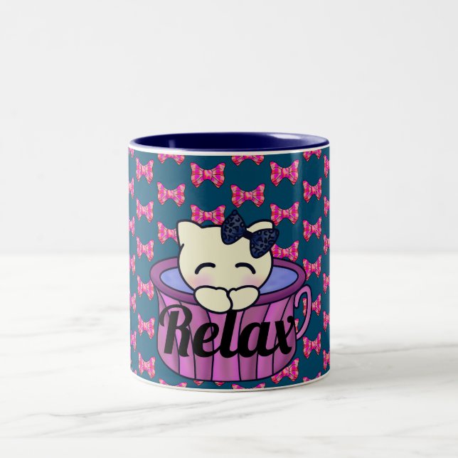 Adorable Kitty Cat Relaxing in Pretty Pink Tea Cup (Center)