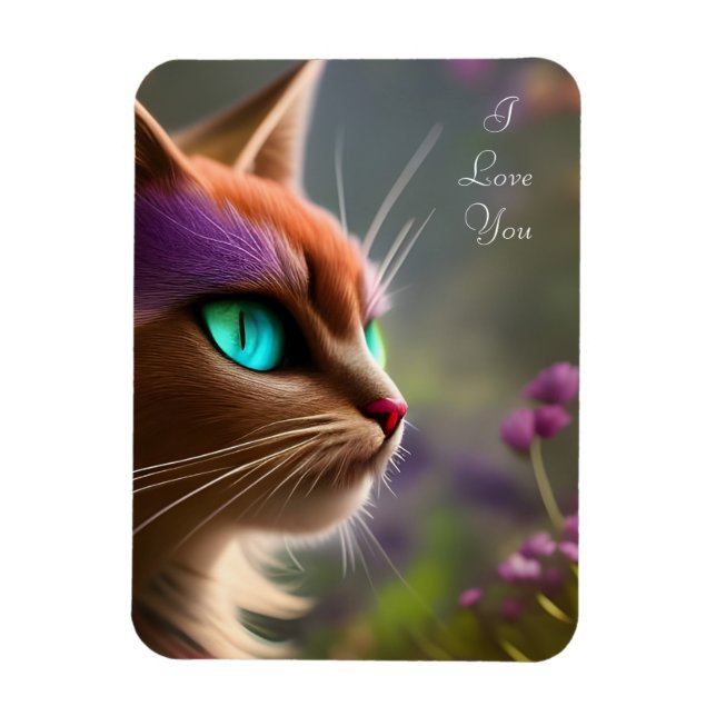 Adorable Kitty cat, Turquoise Eyes - I love you Magnet (Vertical)