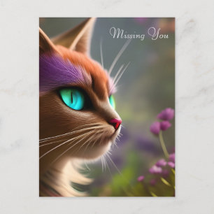 Adorable Kitty cat, Turquoise Eyes -Missing You Postcard