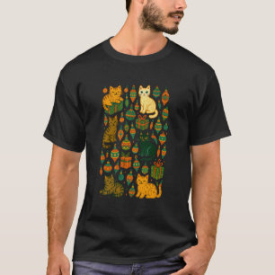 Adorable Kitty Cats Christmas Pattern with Festive T-Shirt