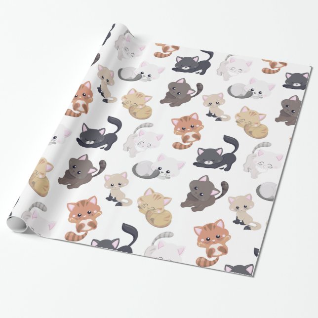 Adorable Kitty Cats Print Wrapping Paper (Unrolled)