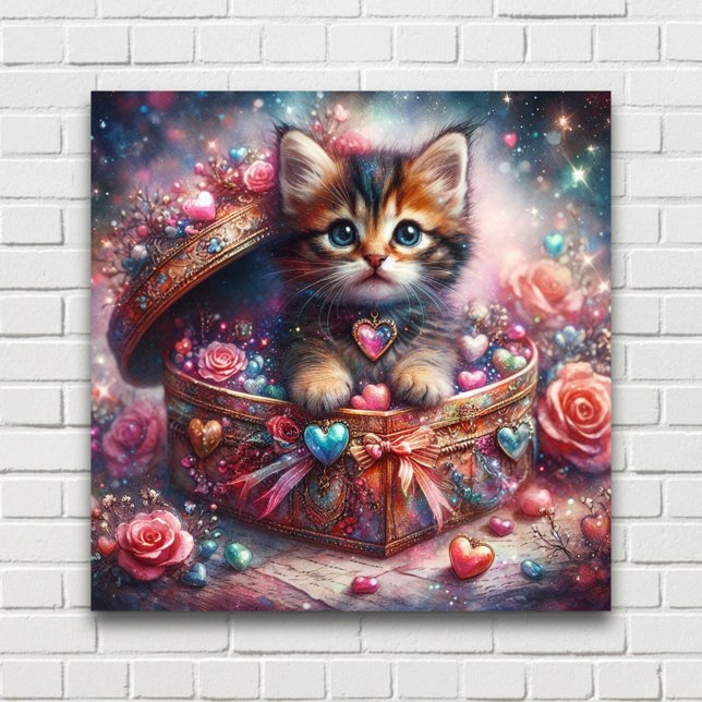 Adorable Kitty In Heart Box With Flowers  Poster (Creator Uploaded)