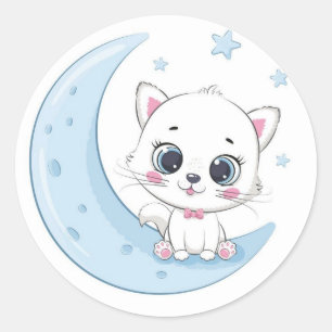 Adorable Kitty Over the Moon  Classic Round Sticker