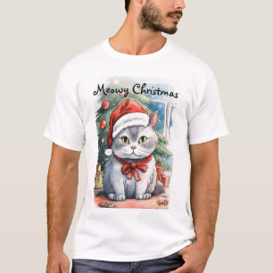 Adorable kitty watercolor style Meowy Cristmas  T-Shirt