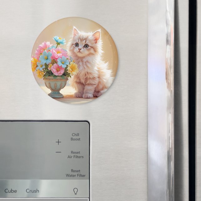Adorable Kitty with Bouquet of Flowers Magnet (In Situ (Fridge))