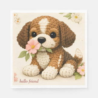 Adorable Knitted Puppy Floral Napkins – Whimsical