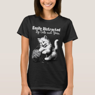 Adorable Knitting and Crochet Happy Cat Yarn Lover T-Shirt
