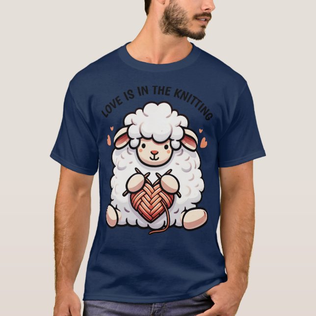Adorable Knitting Sheep Love and Crafts Illustrati T-Shirt (Front)