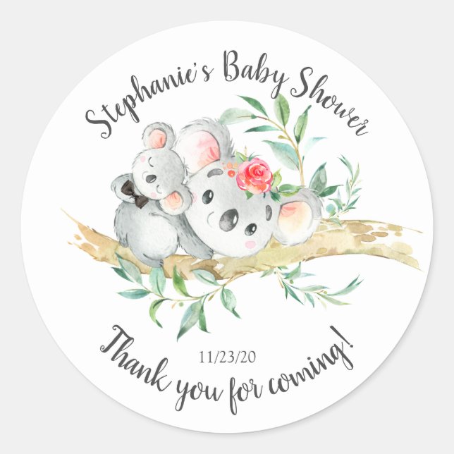Adorable Koala Bear Boys Baby Shower Favour Classic Round Sticker (Front)